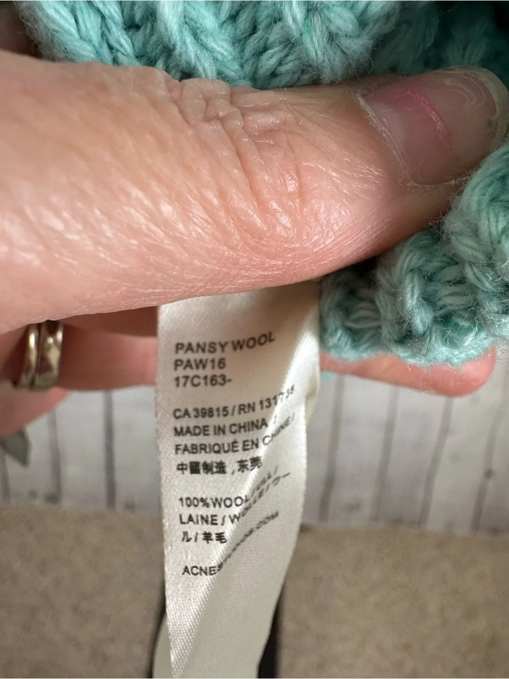 Acne Studios Pansy Face Lambswool Ribbed Knit Beanie Aqua Color